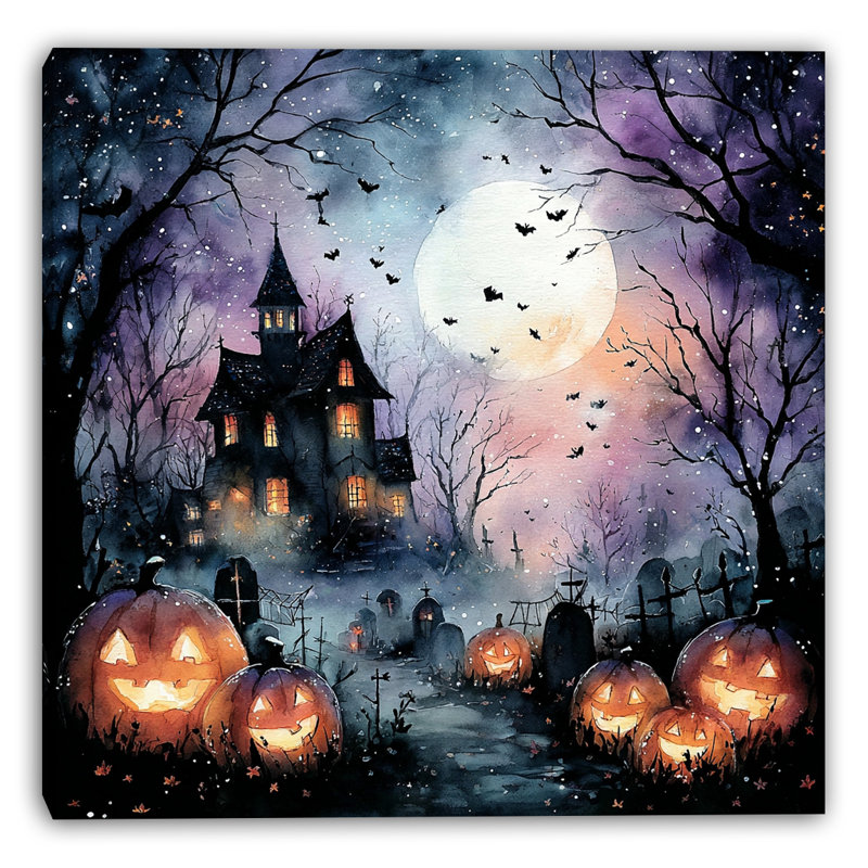 «Moonlit Halloween Path», art mural sur toile tendue, H 40 po x l 40 po