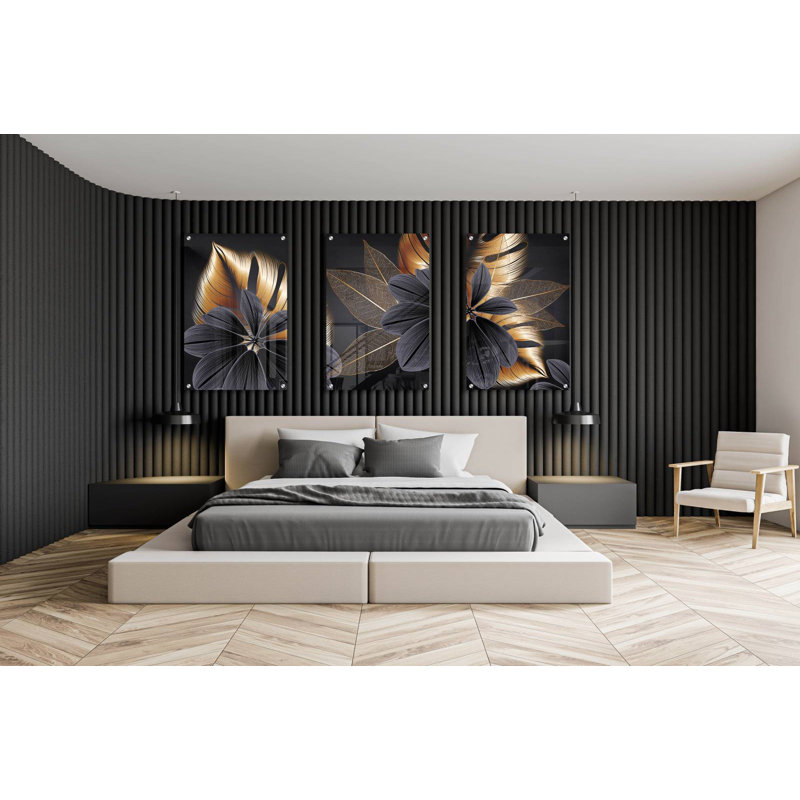 Golden Leaves - ensemble de 3 reproductions sans cadre