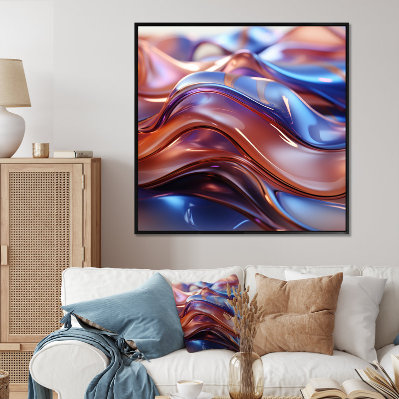 Mauve et bleu fractal élégance IV - impression d'art mural fractal, H 30 po x l 30 po x P 1,5 po, Cadre flottant noir