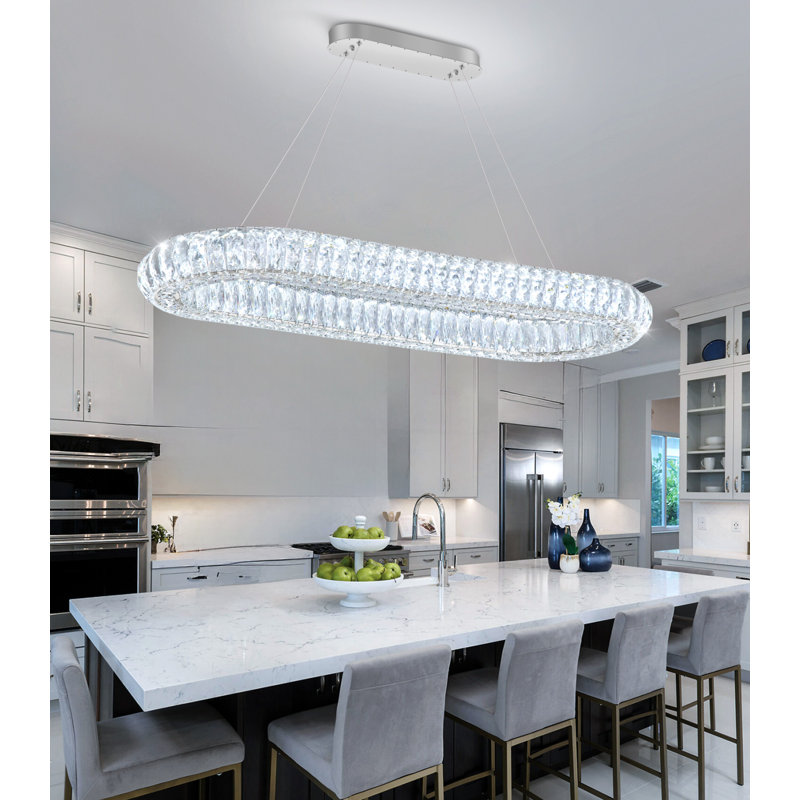 Lustre ovale moderne en cristal, Argent, 31.5"