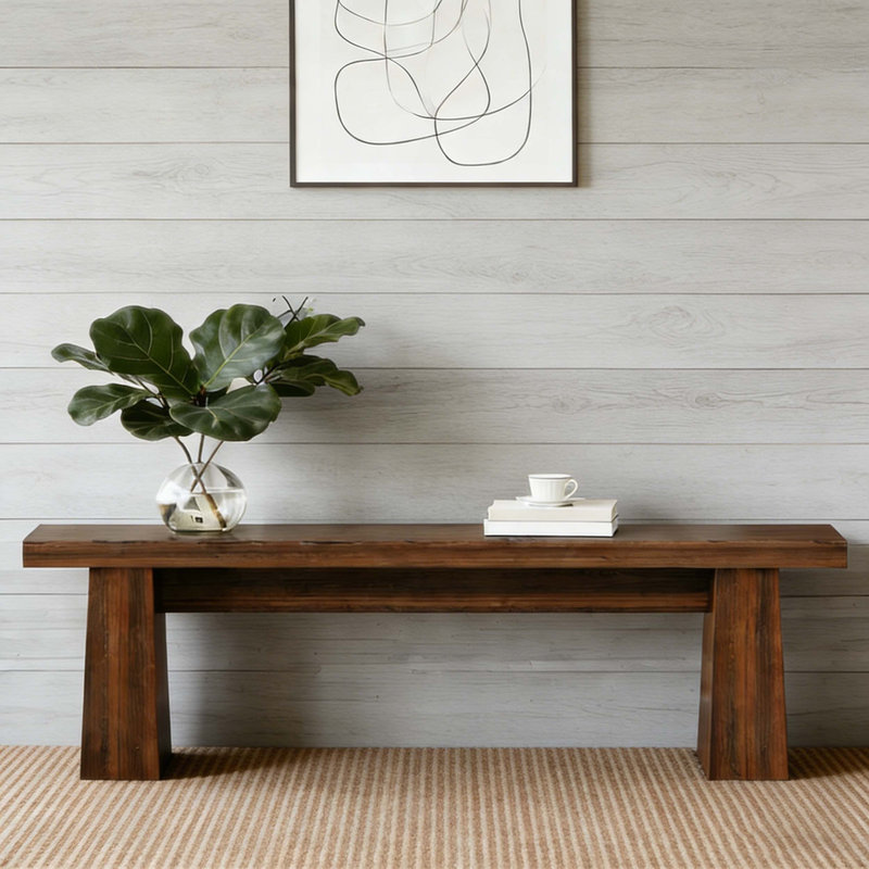 Wooden Entryway Dining Table Bench End of Bed Bench, Walnut