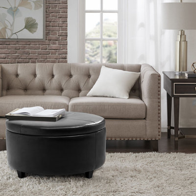 Repose-pieds rond en similicuir avec rangement de 31,5 po Corneshia