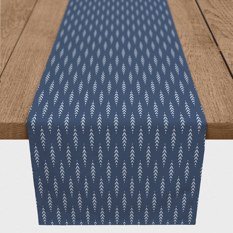 Indigo Leaf Gray Table Runner, 90" x 16", Navy, 8