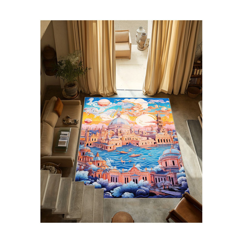Tapis décoratif rétro à motif de maison de mer Waso, Sous-tapis rectangulaire 5 pi 1 po x 7 pi 7 po inc