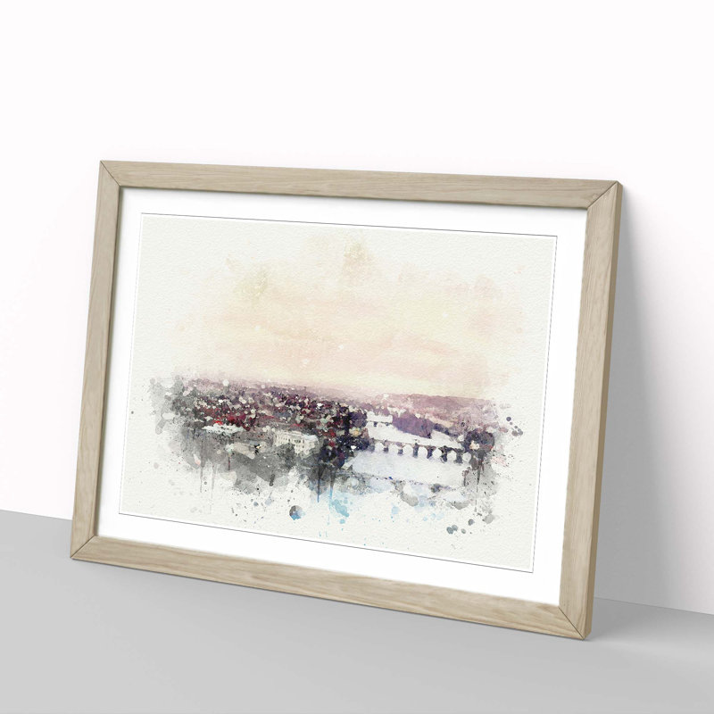 Prague Czech Republic Skyline in Abstract - Picture Frame Graphic Art Print, 40cm H x 60cm W x 2cm D, Oak