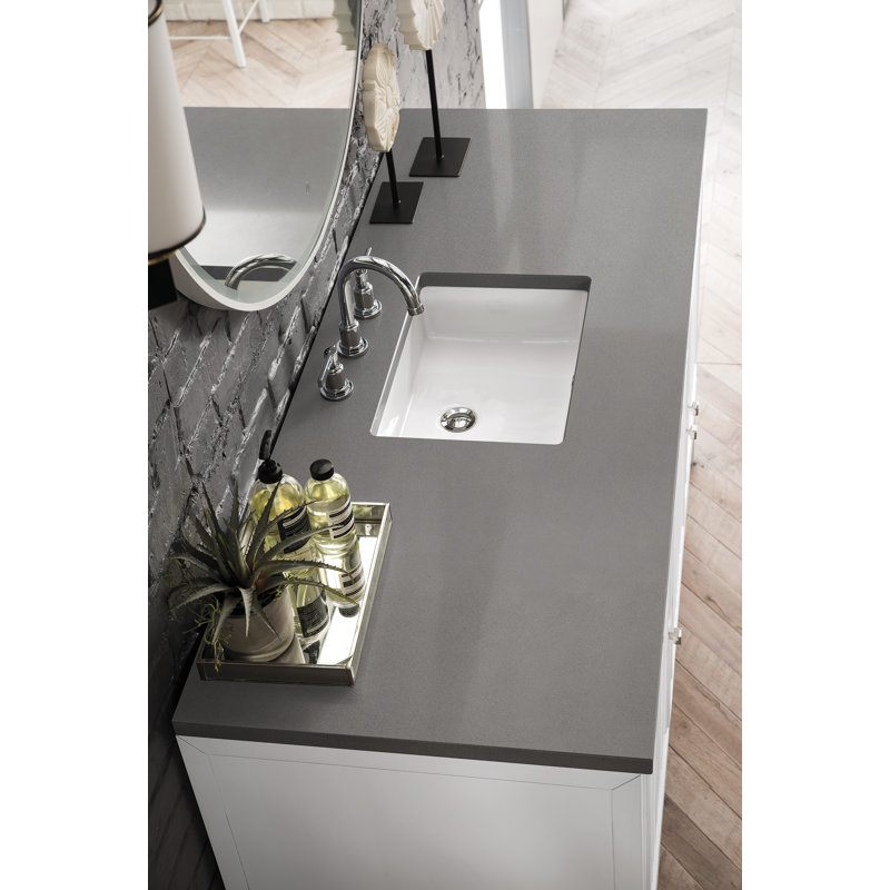Athens 60'' W Single Vanity, 8" Widespread, Glossy White, Carrara White