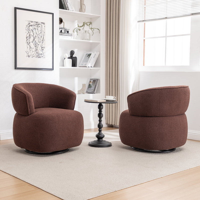 Olevide Swivel Barrel Chair, Brown Teddy