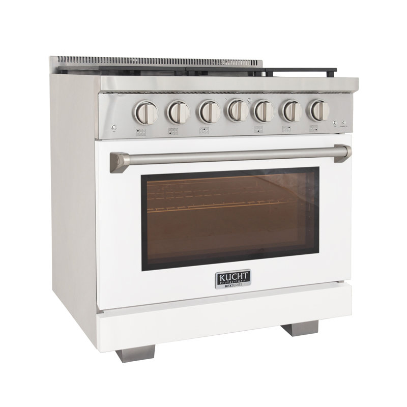 36 in. 5.2 cu. ft. Natural Gas Range and Convection Oven in Black with True Simmer Burners, Liquid Propane, White