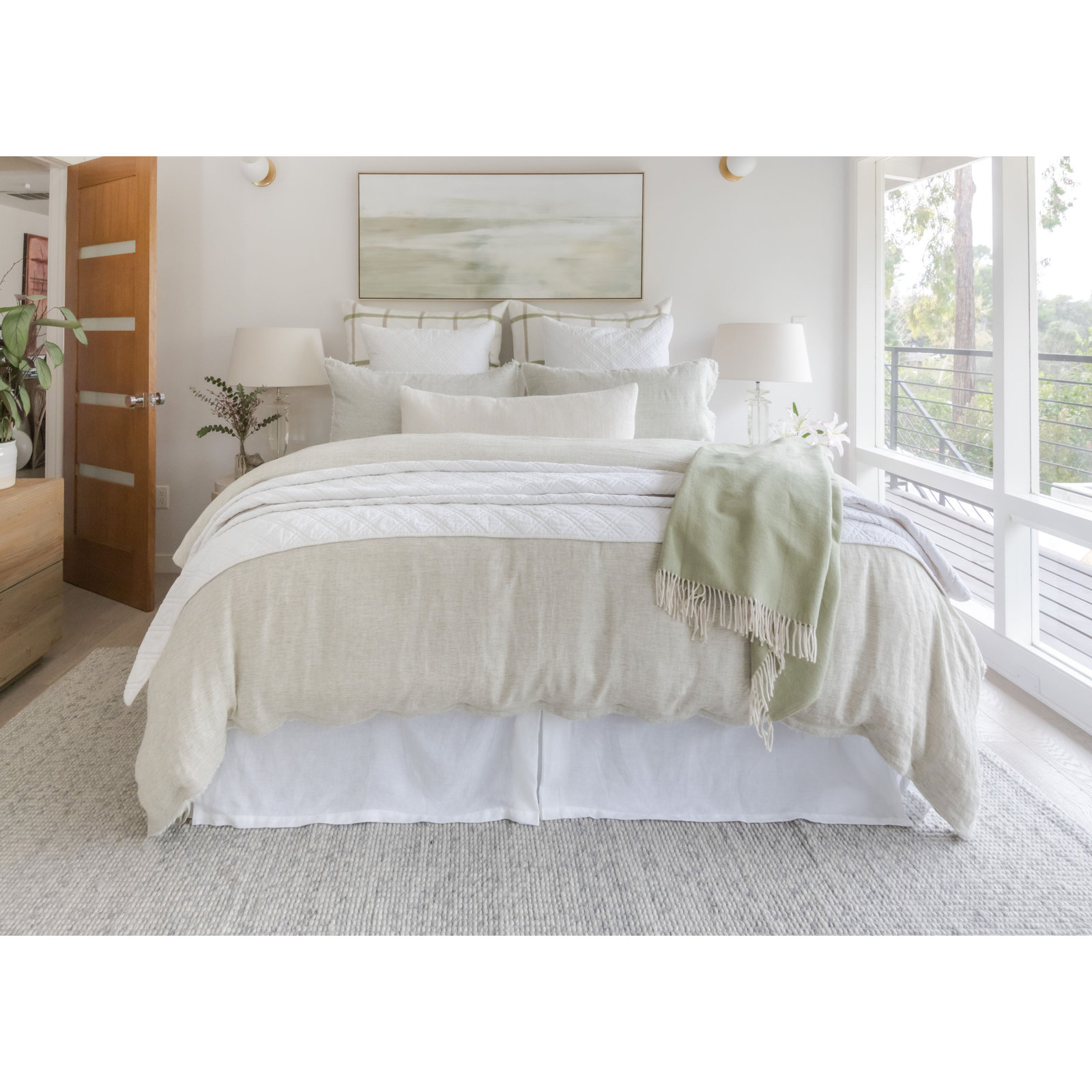 Linen Pleated Bed Skirt, Queen, White