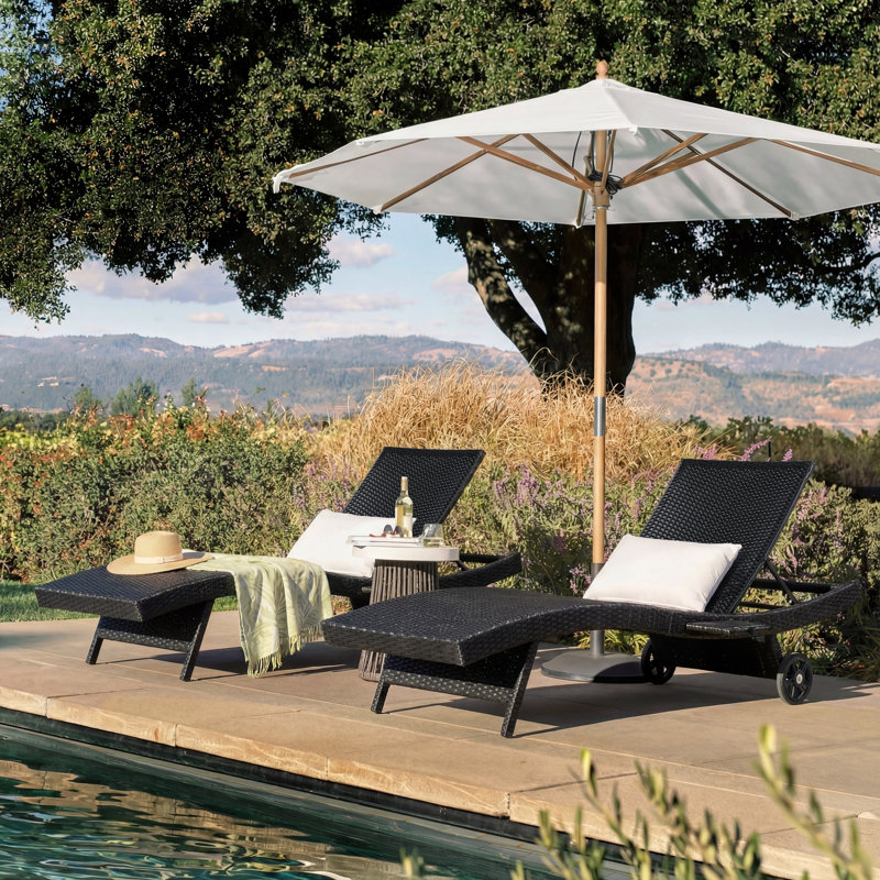 80" Patio Wicker Chaise Lounge Chairs Set of 2, Black