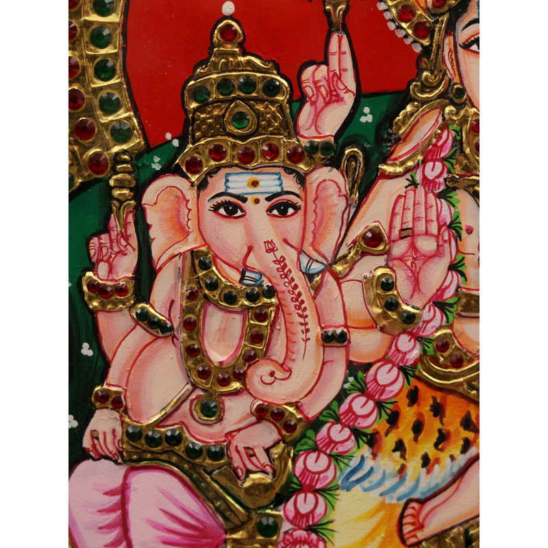 Famille Lord Shiva | Peinture encadrée de Tanjore