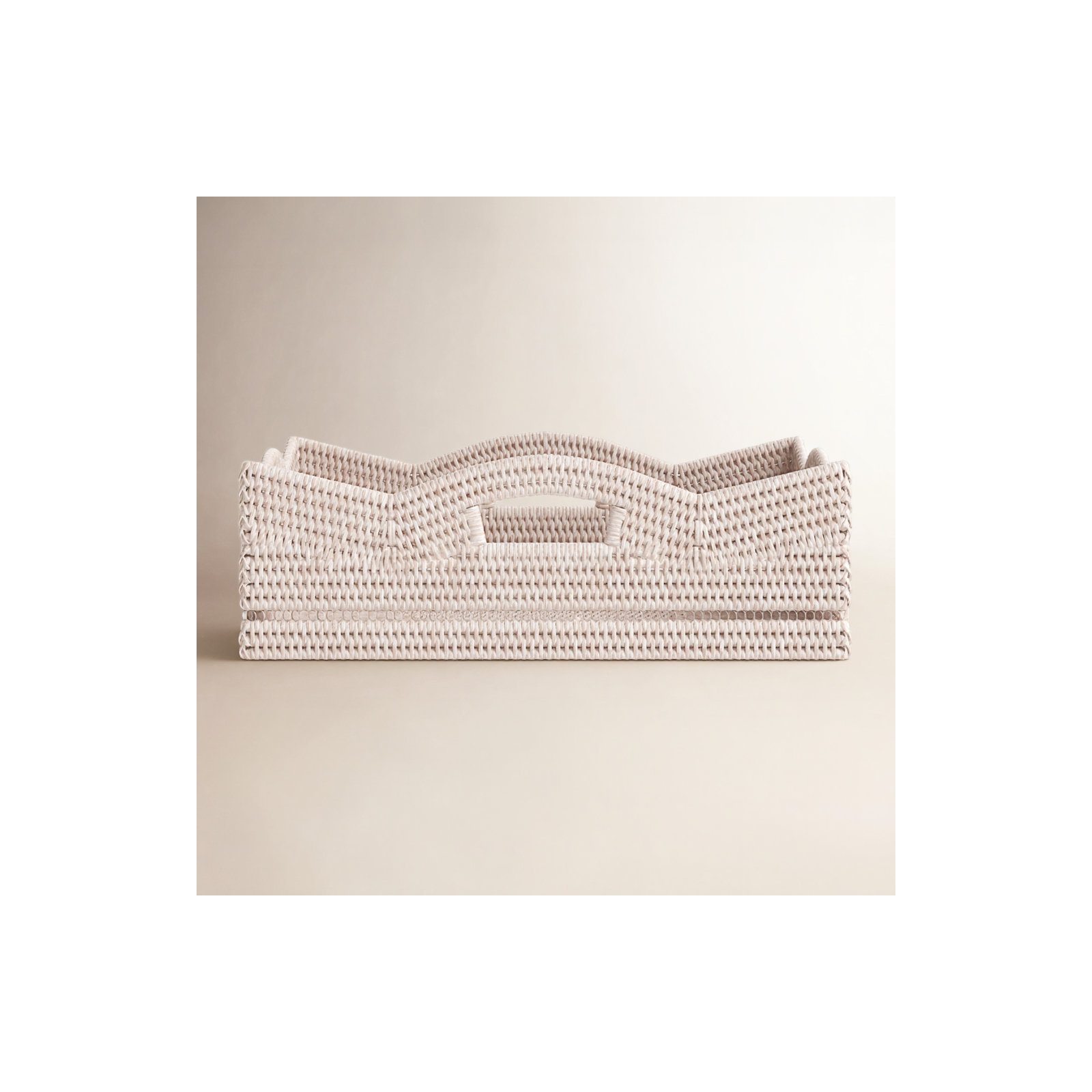 Handmade Coastal Rattan Basket With Handles 1, White