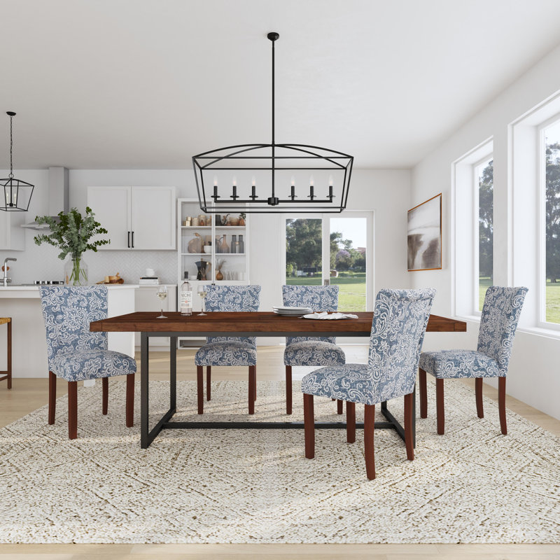 Neena Upholstered Parsons Dining Chairs, Denim Jacobean/Mid-Tone Walnut