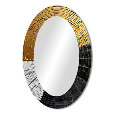 Golden Wood Slide Roots Of Serenity I - Gold Oval Wall Mirror Decor