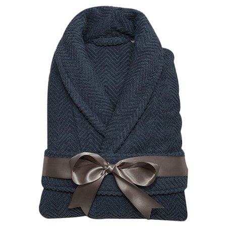 Peignoir unisexe 100% coton turc à chevrons, Grand / Très grand, Bleu minuit