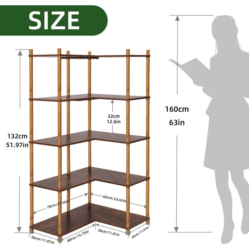 132cm H x 60cm W Corner Bookcase