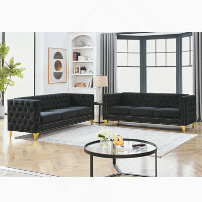{Contact Us For 3D Modeling} Velvet Sofa For Living Room,Buttons Tufted Square Arm Couch, Modern Couch Upholstered Button And Metal Legs, Sofa Couch F