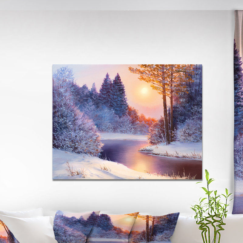 Paysages «Christmas Forest with River», impression, H 20 po x l 20 po x P 1 po, Toile tendue