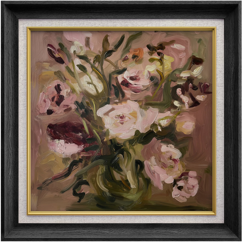 Doux rose, impressionniste, impression sur papier encadrée, H 26 po x l 26 po x P 1,5 po, Cadre noir de qualité supérieure