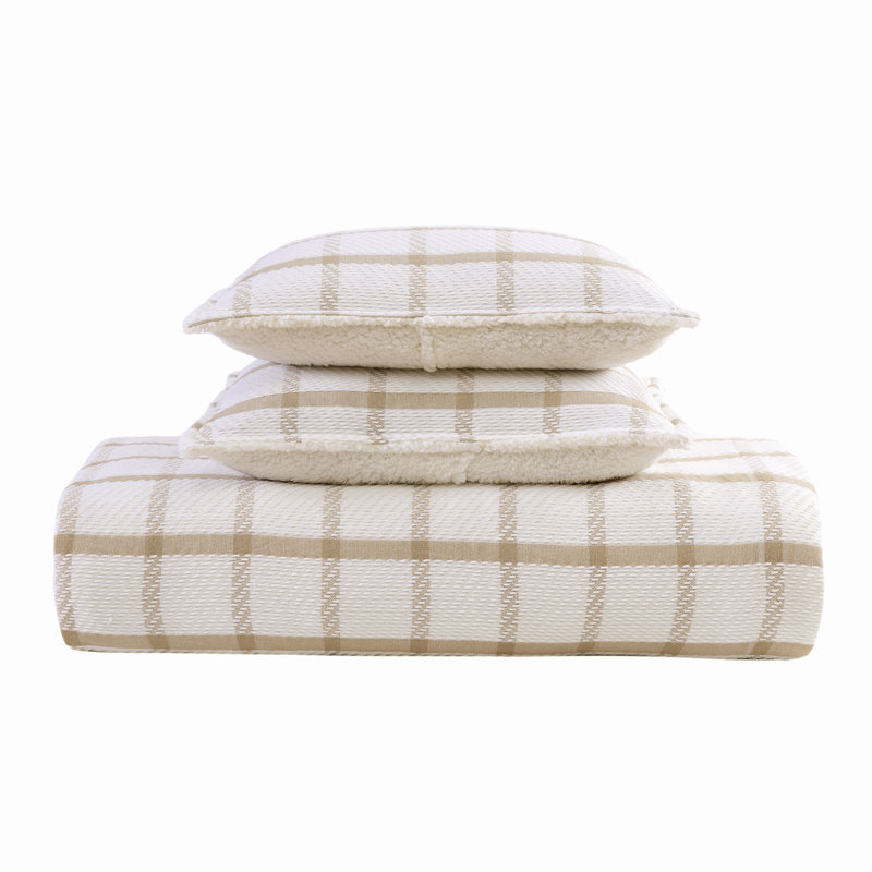 Twin Taupe Reversible Sherpa Blanket and Sham Set