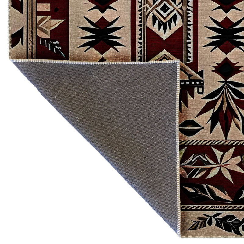 Tapis décoratif rétro bourgogne, Rectangle 3 pi 9,81 po x 6 pi 6,74 po
