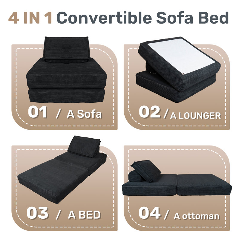 Multi-Functional Folding Sofa Bed Chair with Pillow for Compact Living Spaces