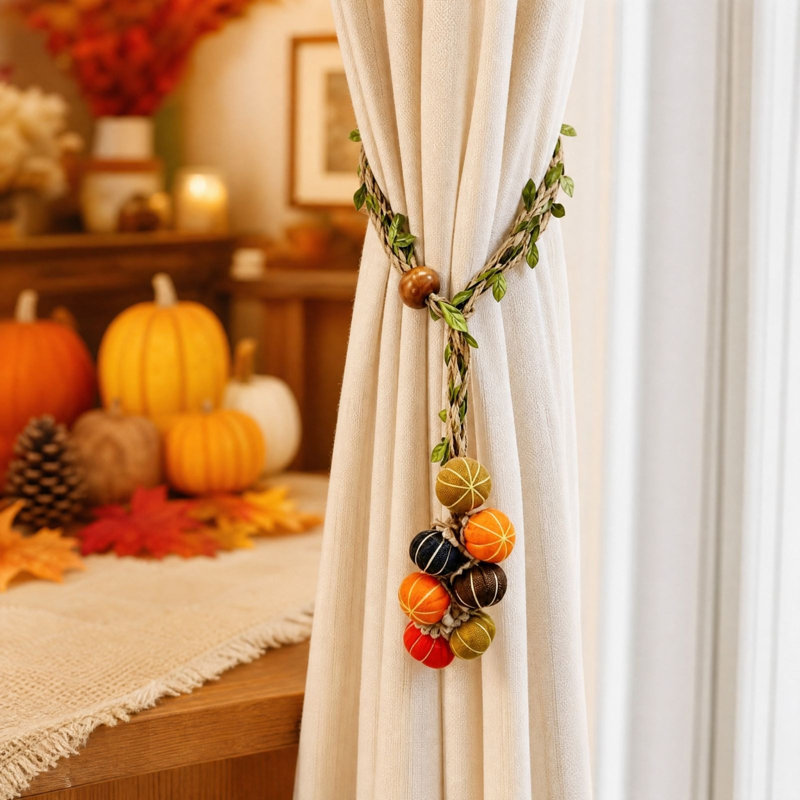 Les embrasses décoratives d'automne sont parfaites pour s'agencer à des voilages thématiques, des fronces et des attaches à rideaux.