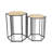 Set Of Two 24" Black And Brown Solid Wood And Steel Hexagon Nested Tables