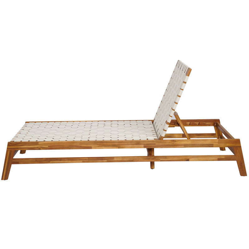 Chaise longue d'extérieur en corde et en bois, siège réglable sur quatre positions, couleur blanche, montage rapide, largeur 72,5 cm.