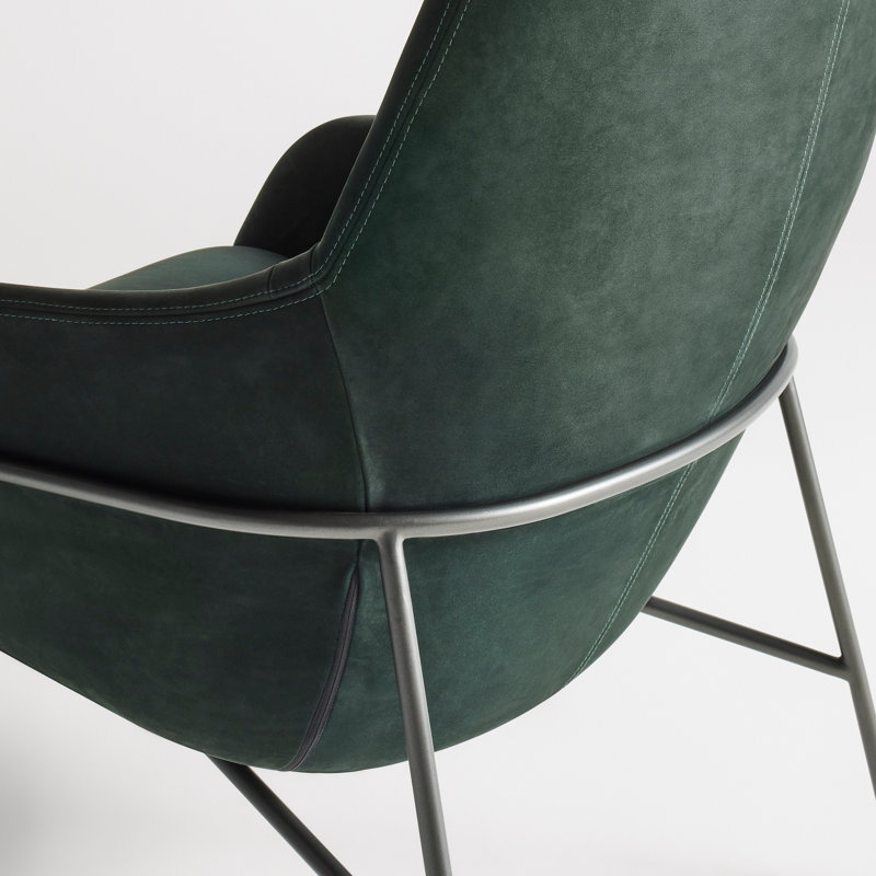 Acre Upholstered Accent Chair, Blackened Steel, Navy Green Leather