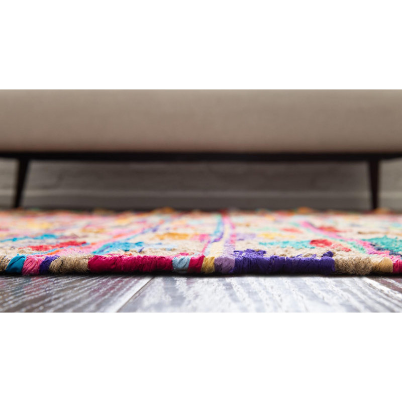 Tapis jaune / rouge / bleu en coton tissé à plat à la main Jephum, Rectangle 2 pi x 3 pi 1 po