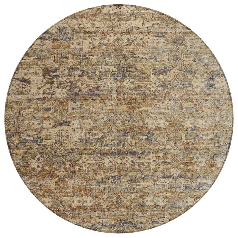 Machine Washable Indoor/Outdoor Hashlamoun ACN2324 Ikat Rug, Round 8'