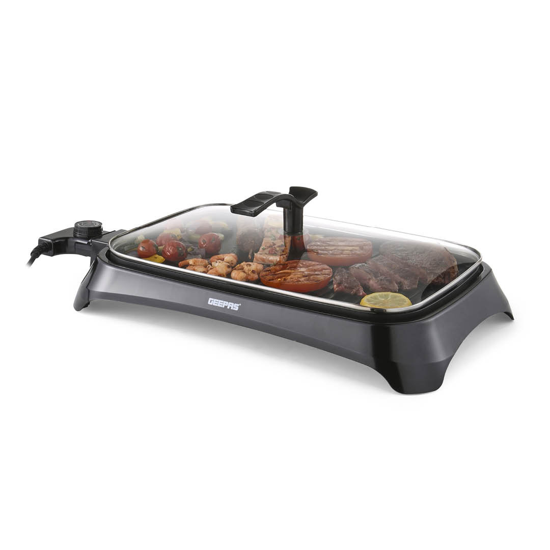 GEEPAS 1600W Electric Barbecue 2-in-1 Grill With Hot Plate, Smokeless Indoor BBQ and Griddle Hot Plate with Built In Drip Tray | Adjustable Temperatur