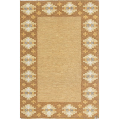 Vintage One-of-a-Kind Rectangle 4'4" X 6'6" 1950s Wool Area Rug in