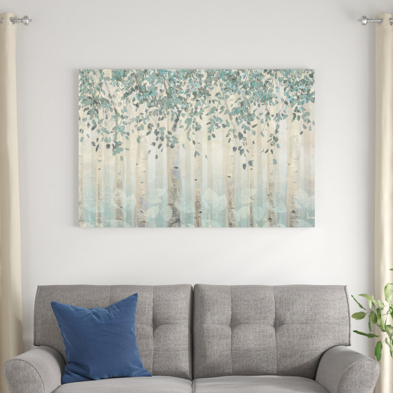 Forêt de rêve I feuilles d'argent, H 32 po x l 48 po x P 1,25 po, Non, Toile tendue