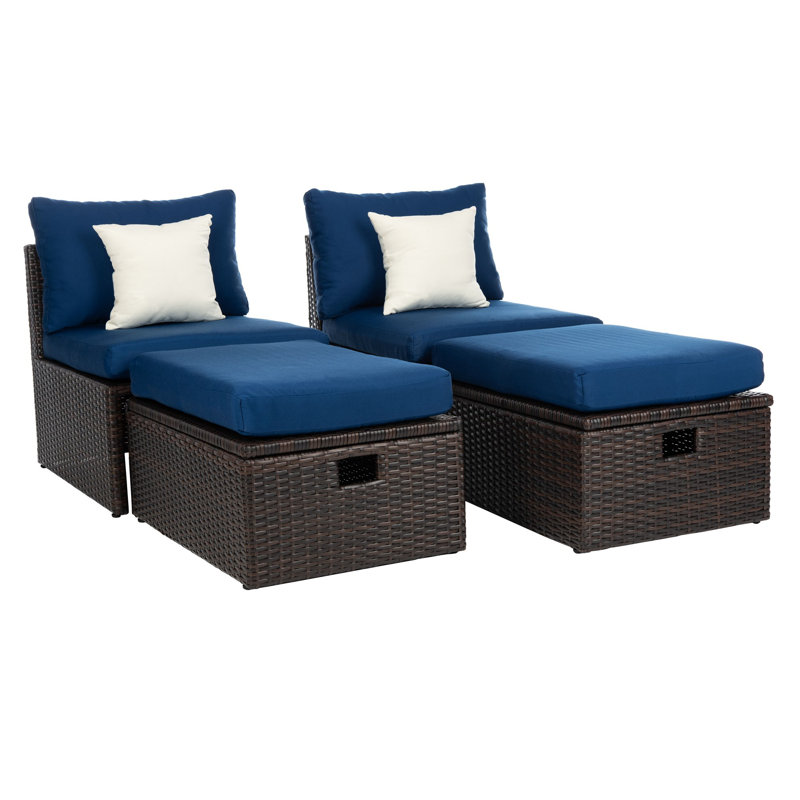 Ensemble de chaise longue avec coussins soleil Rousseau, Bleu marine