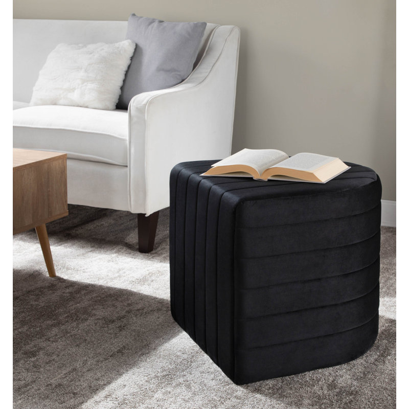 Erma Velvet Ottoman, Black Velvet