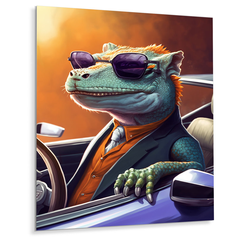 Green Lizard Wearing Sunglasses In Sportscar 20