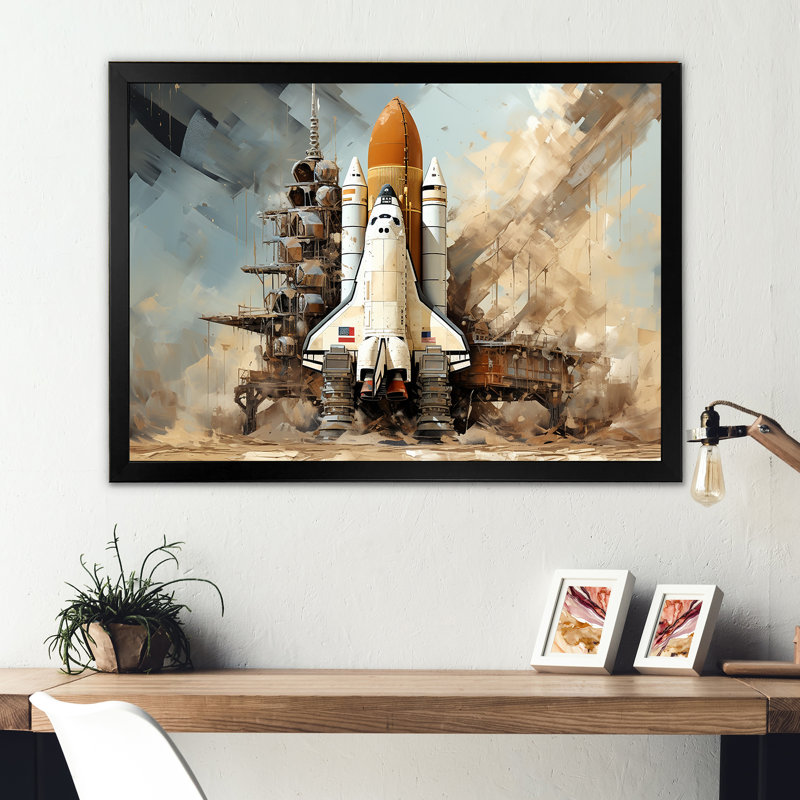 " Abstract Space Shuttle Launch I ", Black Single Picture Framed, 34" H x 44" W x 1.5" D