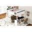 Grand lit mezzanine blanc avec bureau, compartiments de rangement et une tablette ouverte - construction, espace de bureau spacieux et facile à construire