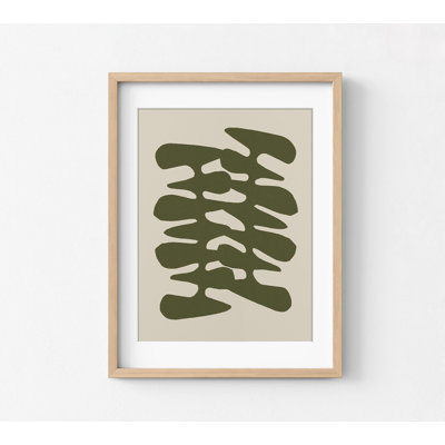 «Retro Shapes II» par Jen Bucheli, petit abat-jour de forme abstraite vert foncé, grande reproduction encadrée de chambre à coucher crème 14716GG