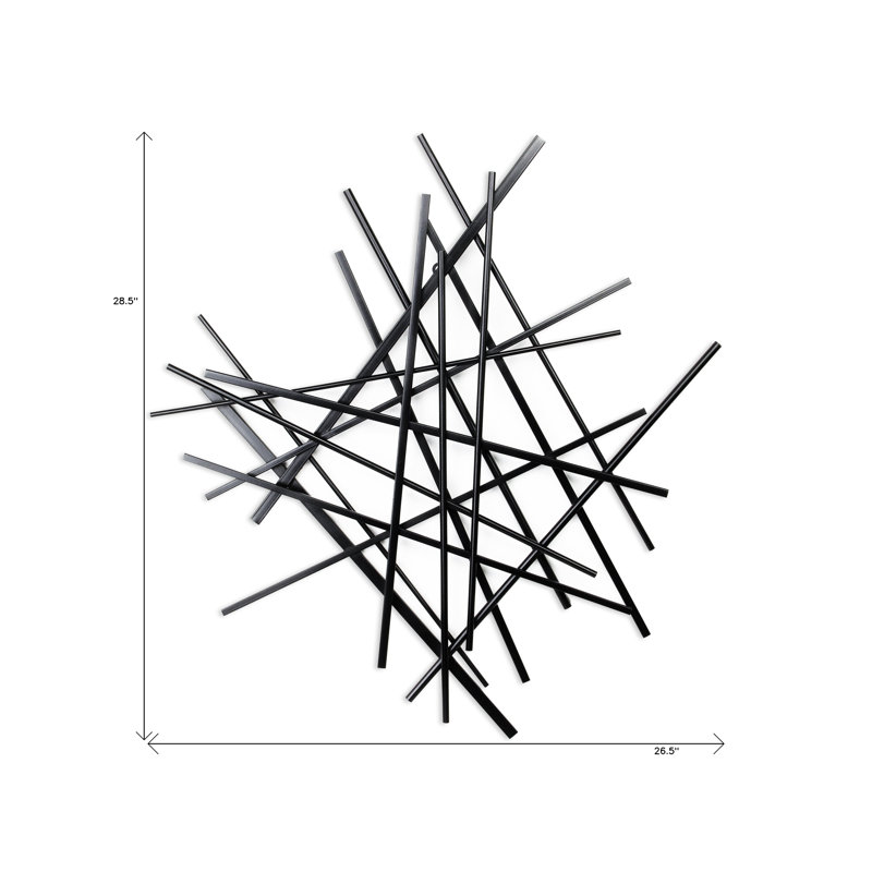 Sculpture dimensionnelle suspendue abstraite en métal noir 29 po x 27 po
