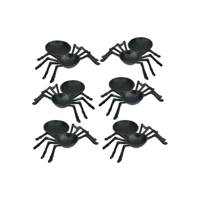 Serene Spaces Living Black Spooky Spider Bowl - Cast Aluminum Dish For Halloween Treats, Halloween-Themed Party Decor, Fun & Eerie Holiday Serving Tray, 10" Long, 11.5" Wide & 2.5" Tall, Pack Of 12
