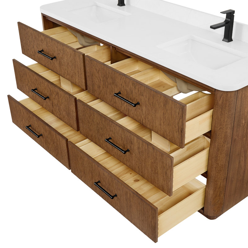 Ensemble de meuble-lavabo double 60 po Francesca, Brun, Noir mat