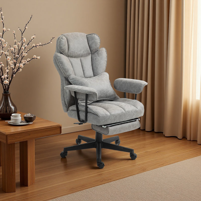Big and Tall Desk Chair, Executive Office Chair with Footrest, 396lbs, Lumbar Support, and Reclining Function, Gray