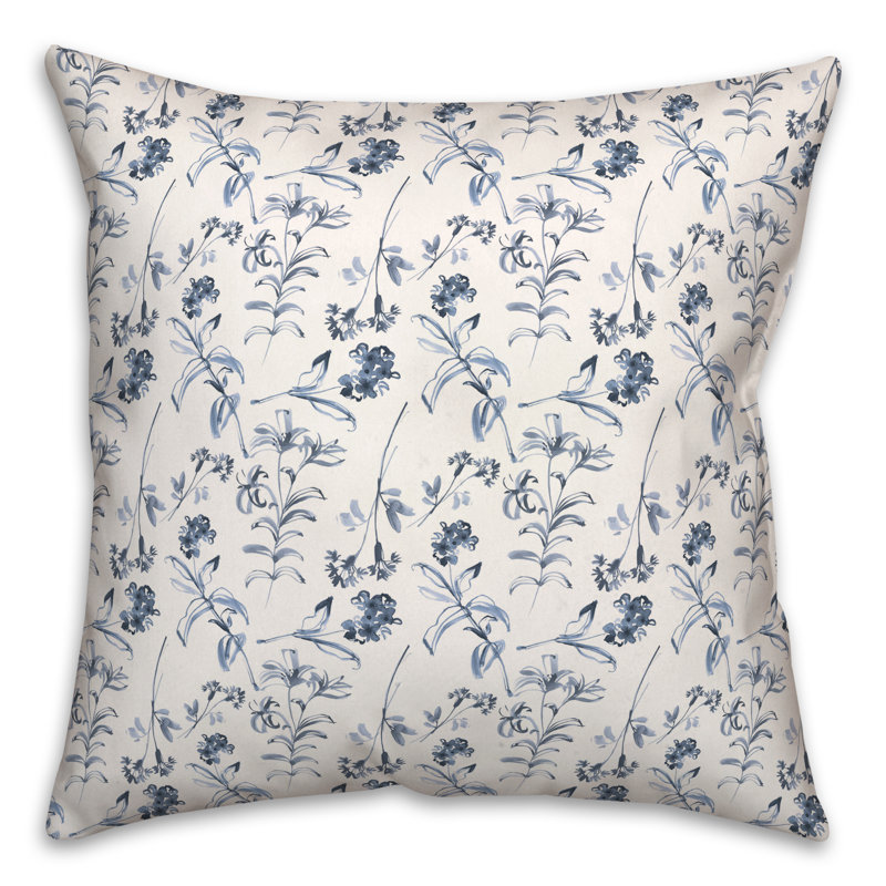 Blue Floral Pattern Throw Pillow