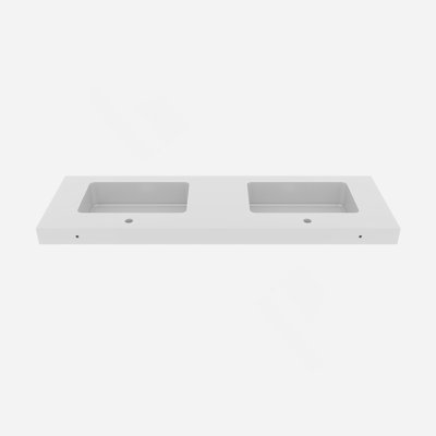 Two integrated solid surface basins WITHOUT drain and faucet, glossy white color