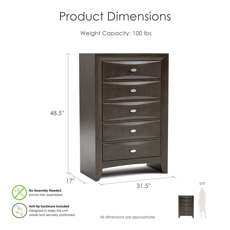 Lakiesha 6-Piece Bedroom Set, Queen, Gray, 6 Pcs: Bed,2 Nightstands, Chest, Dreser,Mirror