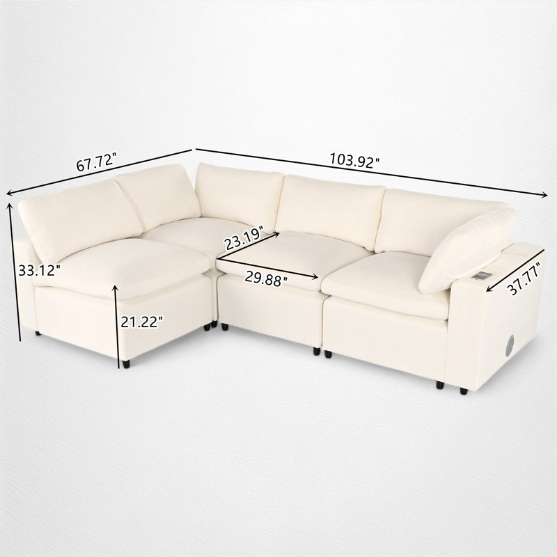 4 - Piece Modular Upholstered Sectional, Beige Polyester Blend
