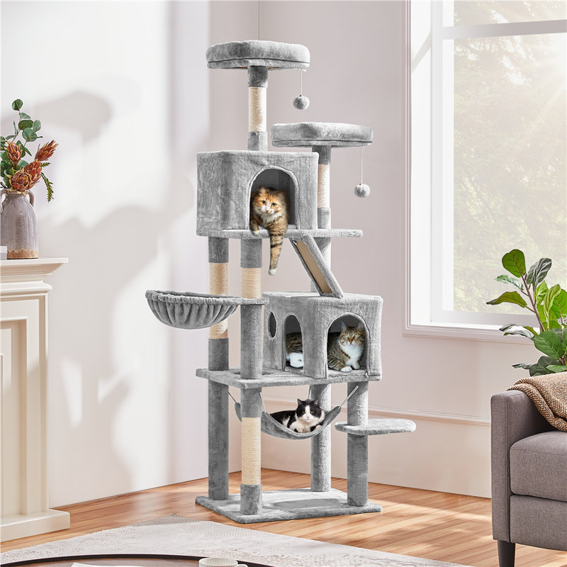Dametra 71.5 Inch Multi-Level Large Cat Tree with 2 Cozy Perches, Light Gray